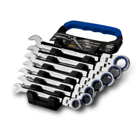 CAPRI TOOLS 100-Tooth Flex-Head Ratcheting Combination Wrench Set, Metric, 7 pcs 11580RK
